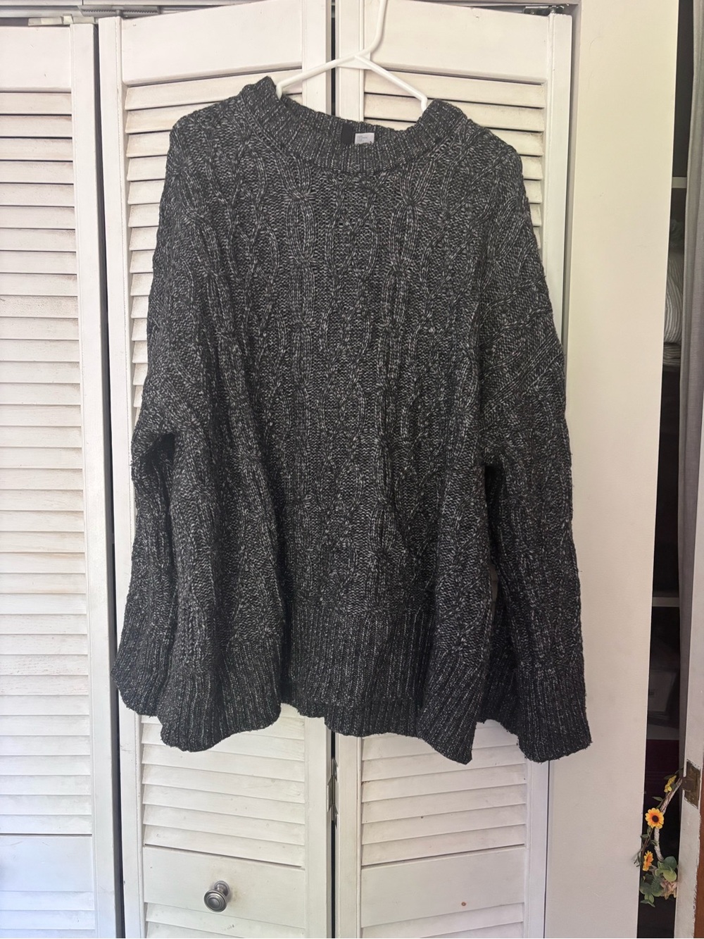 H&M Black Marled Cable-Knit Crewneck Sweater